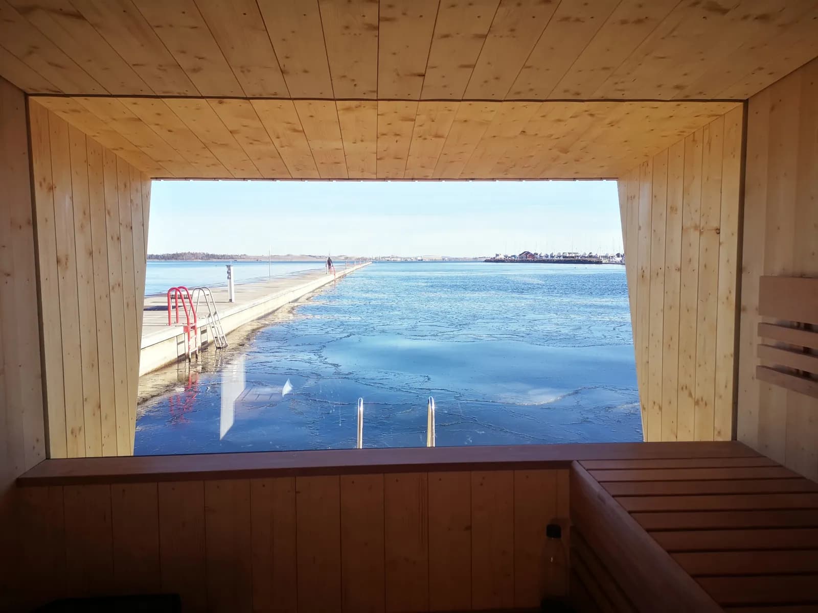 The view from the floating sauna in Holmestrand